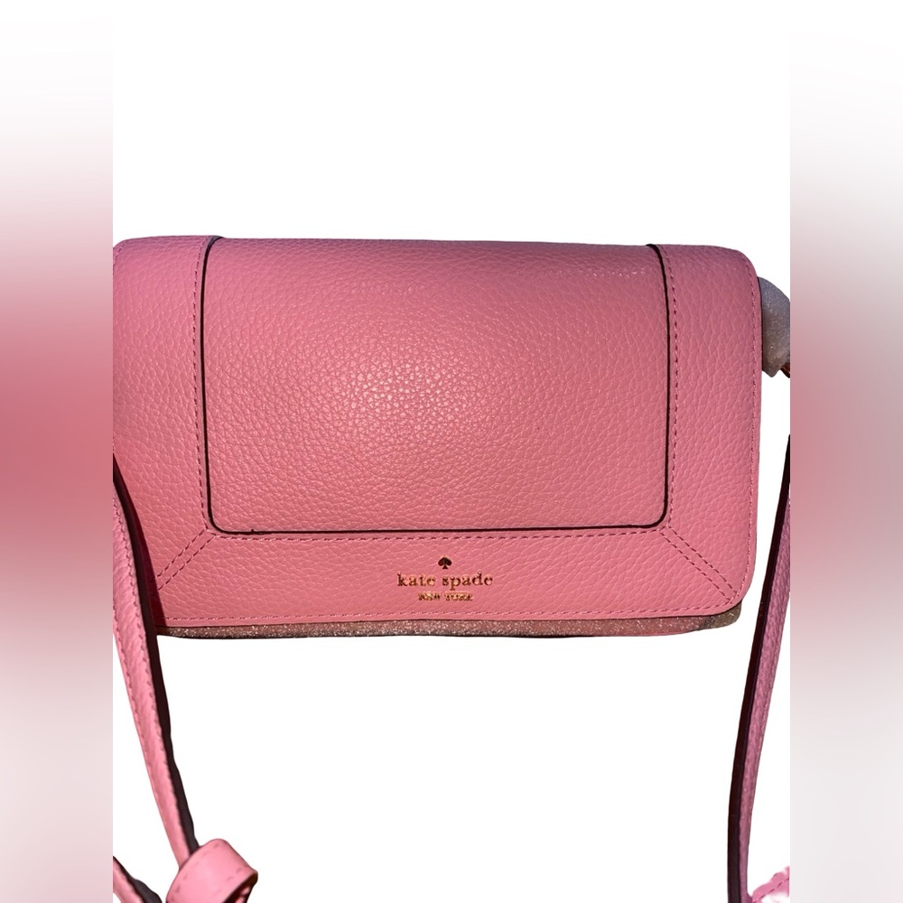 Kate Spade Lena mini flap pink pebble leather crossbody bag - Picture 2 of 5